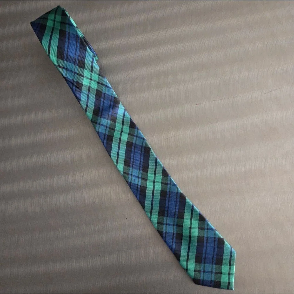 Lauren Ralph Lauren Classic Tartan Plaid Silk Tie Green Blue Preppy 2.5